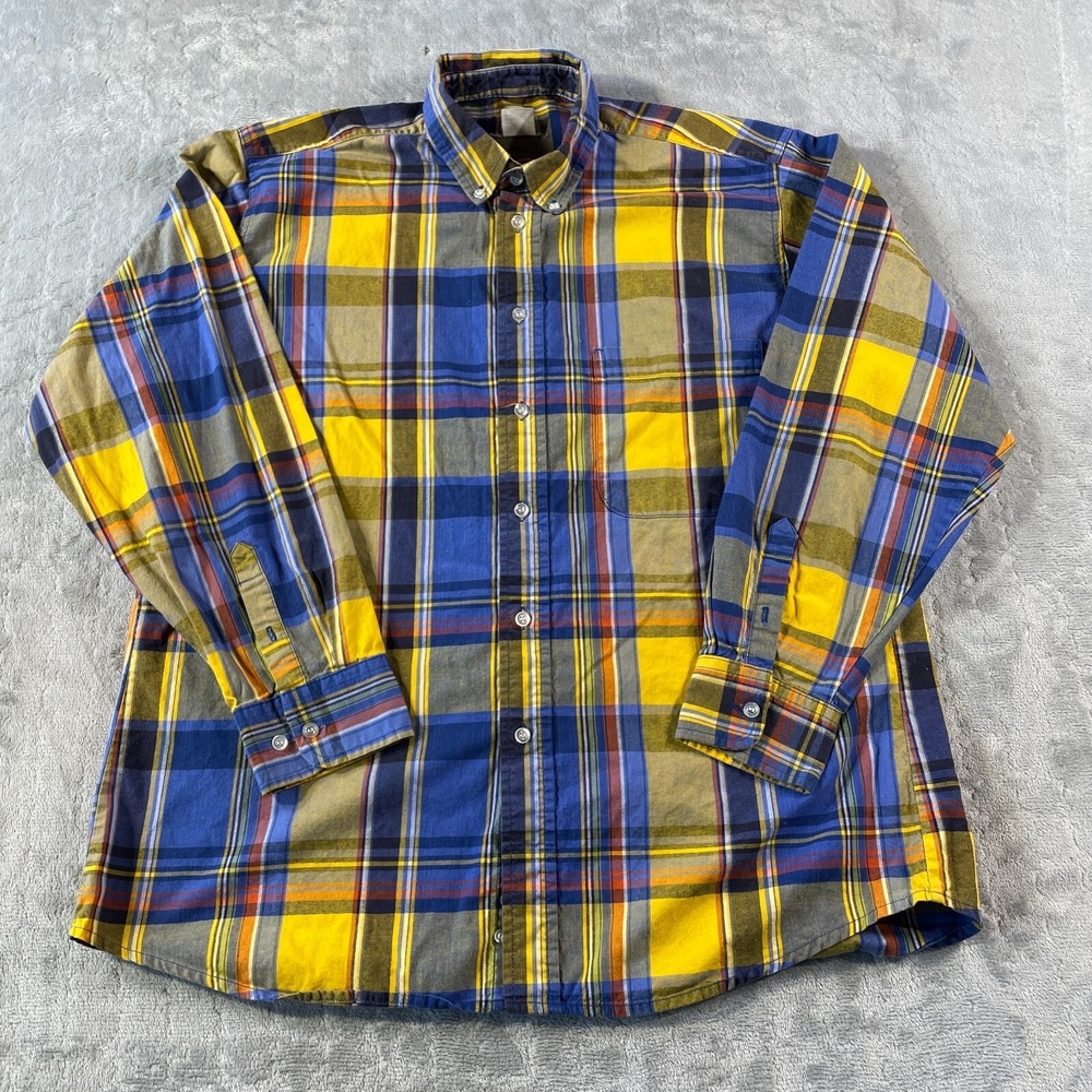 VTG‎ Express Rider Shirt Mens Large Plaid Yellow Western Cowboy Ranch Outdoor